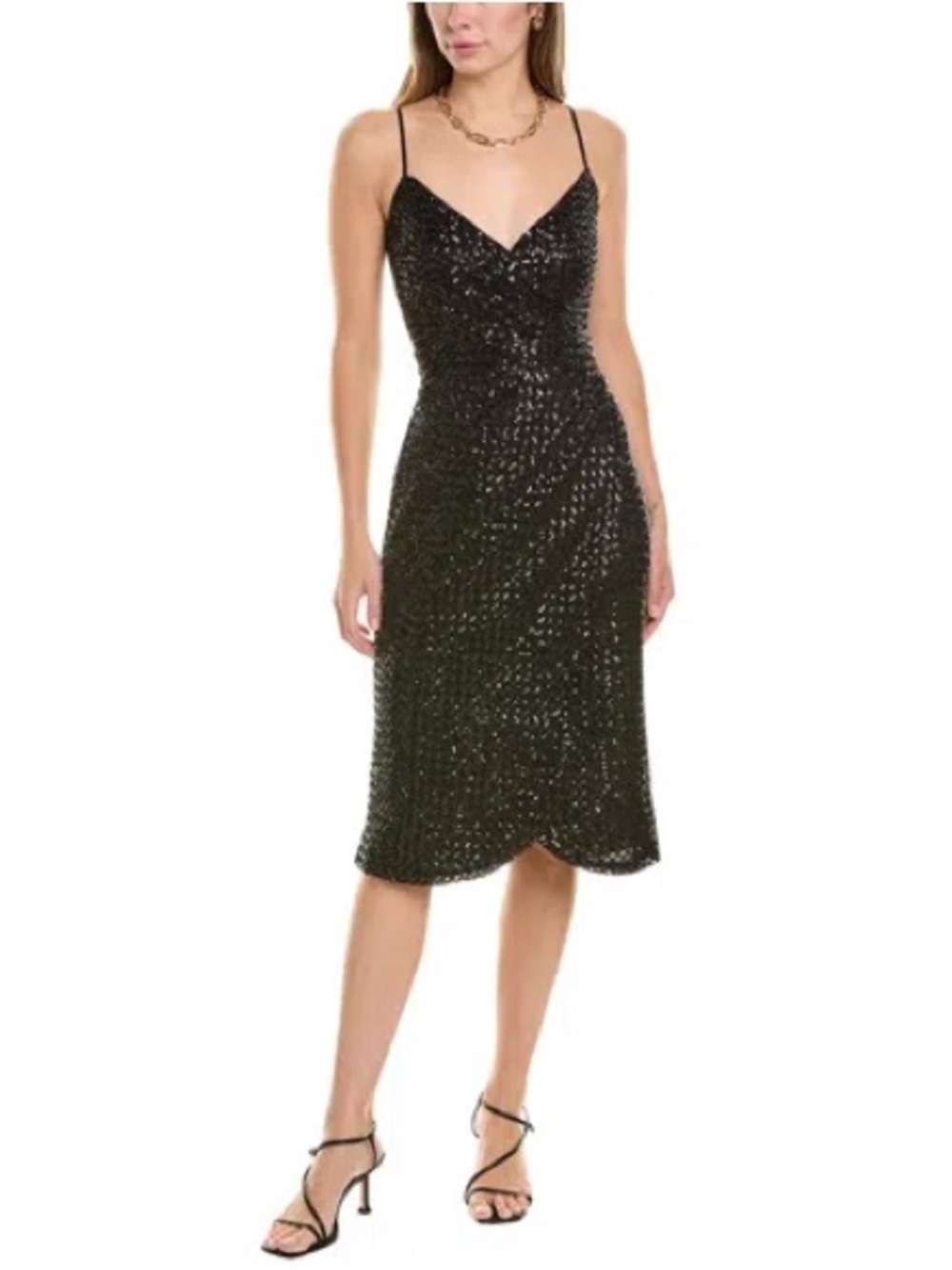 Nanette Lepore Black Sequin Midi Wrap Dress